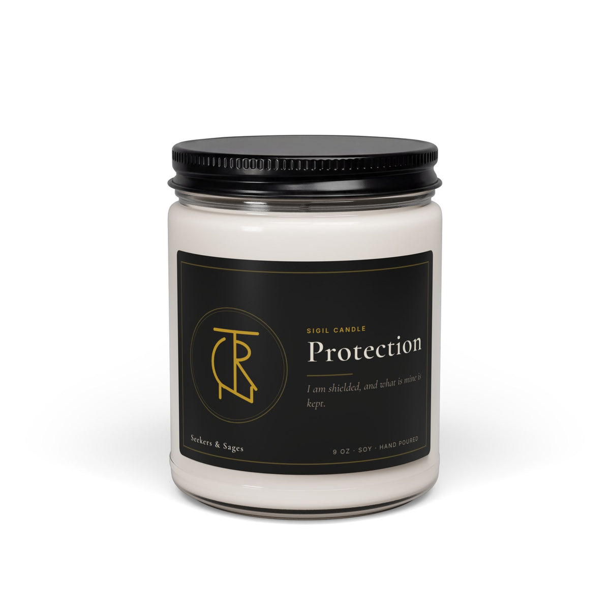 Protection soy candle shown from above with the lid removed