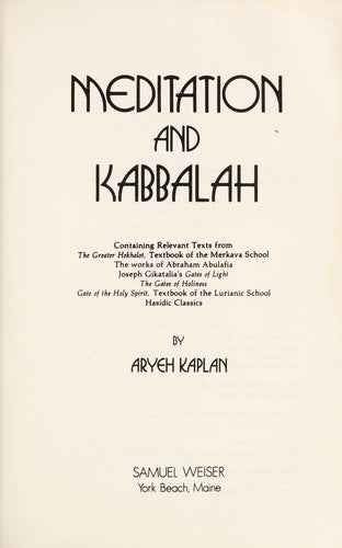 Meditation and Kabbalah (Aryeh Kaplan)